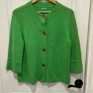 J. MCLAUGHLIN Woman’s Green Tweed Jacket Copper Buttons, Size Medium.